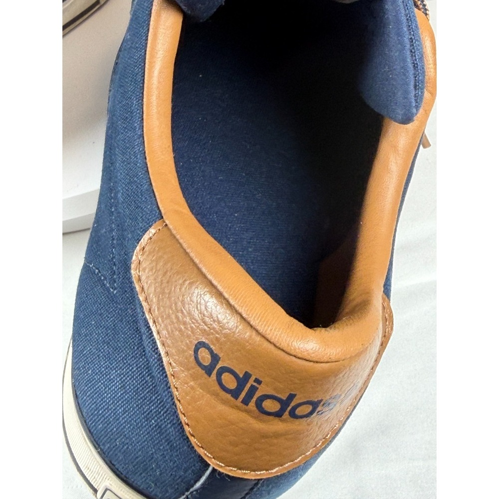 Adidas Neo Label Navy Canvas Sneakers Brown Leather Trim Mens US 14 - Picture 9 of 12